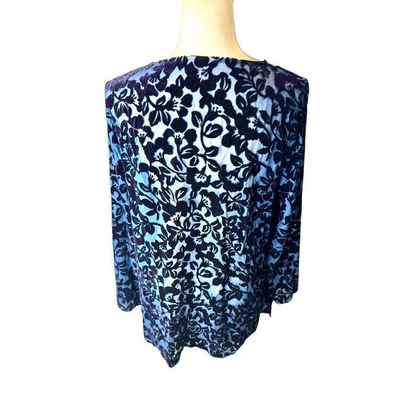 Vintage Laura Ashley Women’s Blue Silk Burnout Velvet Velvet Tunic Top Sz M/L - Picture 2 of 7